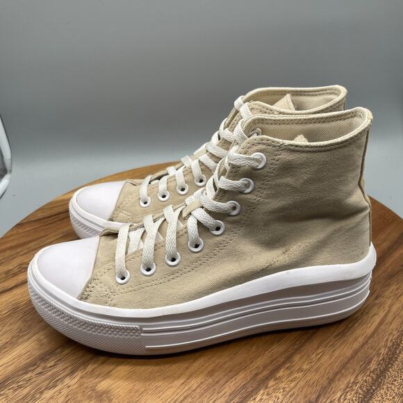 Converse CTAS All Star Lift Shoes Womens 8.5 Tan Canvas Hi Top Platform Sneaker - Picture 3 of 8